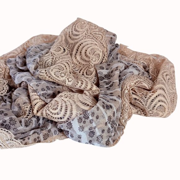 Elegant Artistic Scarf Wrap Beige Floral Chantilly Lace By Alif Creations Kuwait - Picture 9 of 12